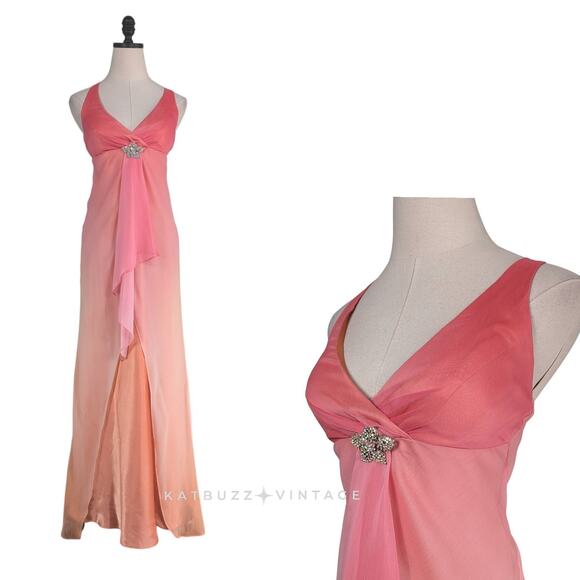 Vintage Prom Dress Maxi Gown 6 Orange Pink Y2K Fairy Babydoll Ombre Princess - Picture 1 of 13